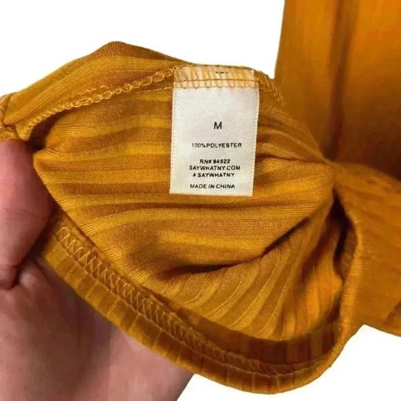Say What? Mustard Brown Off The Shoulder Ribbed Midi Dress Women Size Medium - Picture 9 of 9
